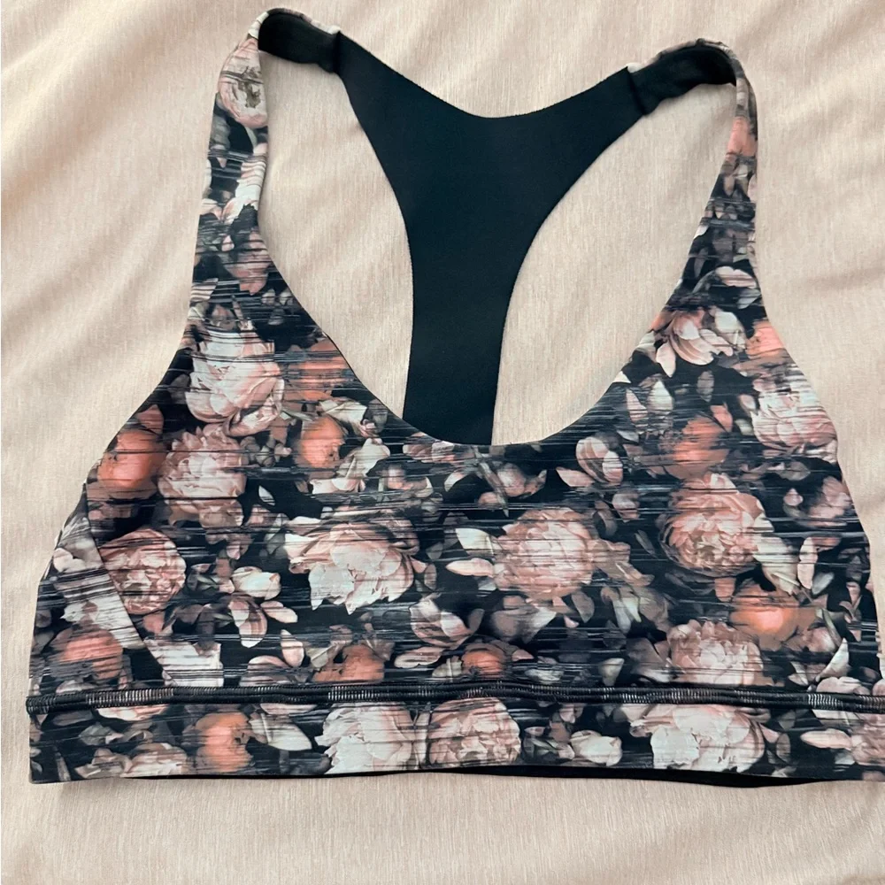 Lululemon Athletica Black and Pink Floral Break Free Bra - Picture 2 of 4